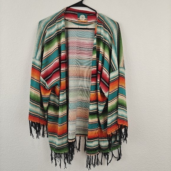 Double D Ranch Jackets & Blazers - Double D Ranch Pachamama Serape Striped Western Open Front Kimono Jacket Large